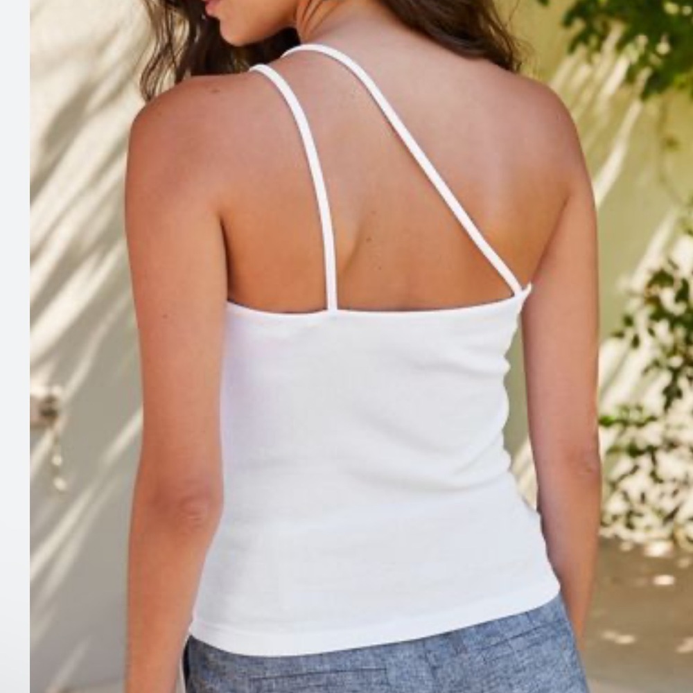 NWT Francesca’s mi ami White Double Strap One Shoulder Top